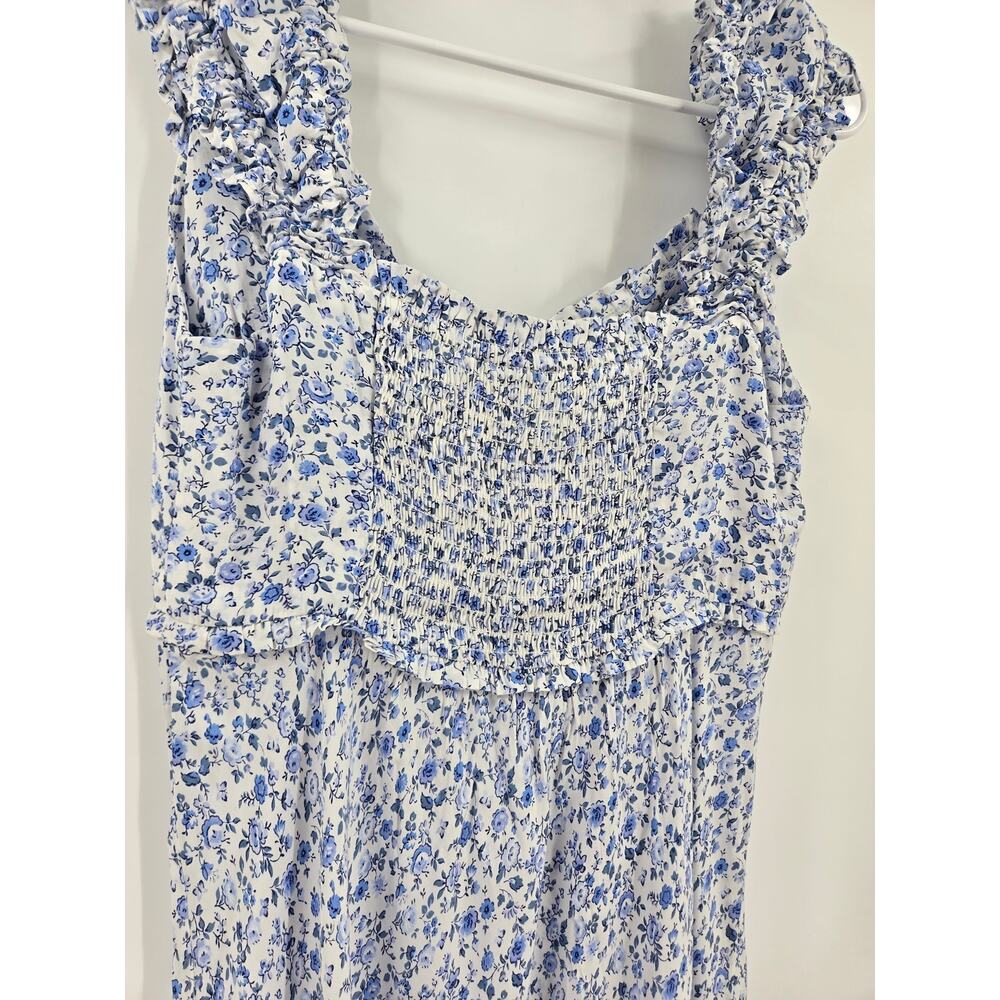 NWT Gap Women Maxi Dress Medium Blue Sweetheart Crepe Floral Smock Ruffle Summer - Picture 16 of 16
